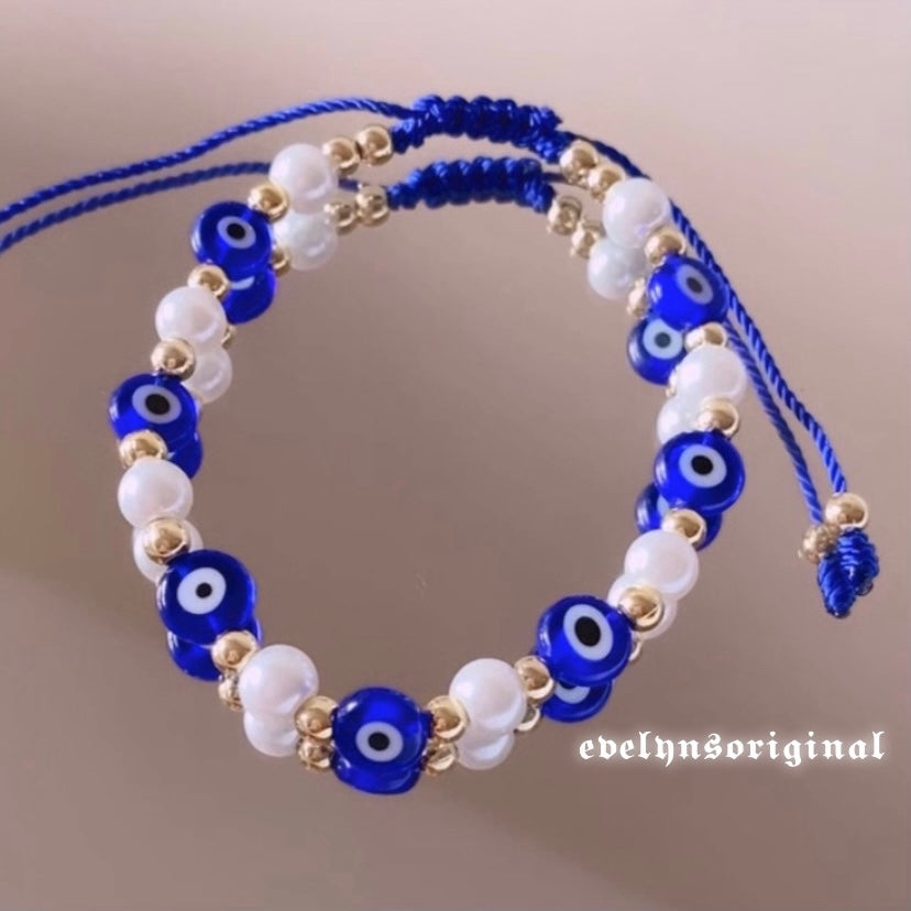 Evil Eye And Pearl Bracelet ( royal blue, black & red available )