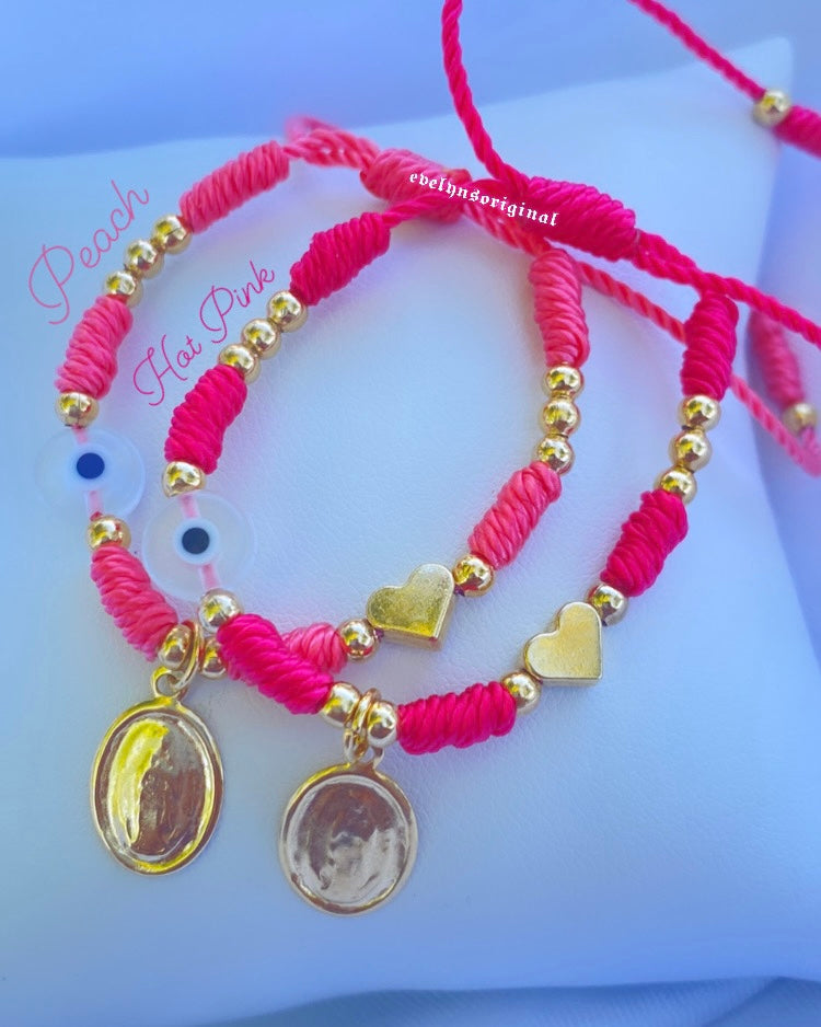 Pink & gold Virgencita charm bracelet | Pulsera mexicana